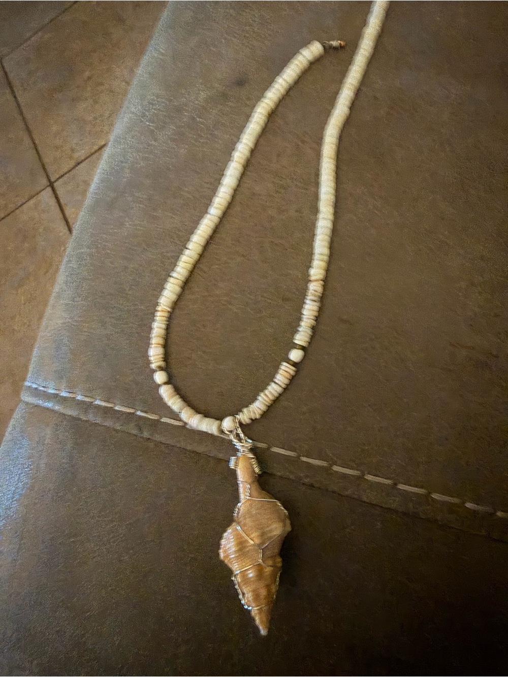Handcrafted Natural Shell Pendant Necklace in Beige by